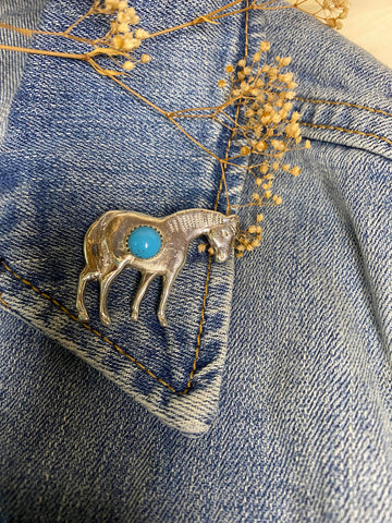 Rita Tsosie Horse Pin w/ Kingman Turquiose  1.5”x1”